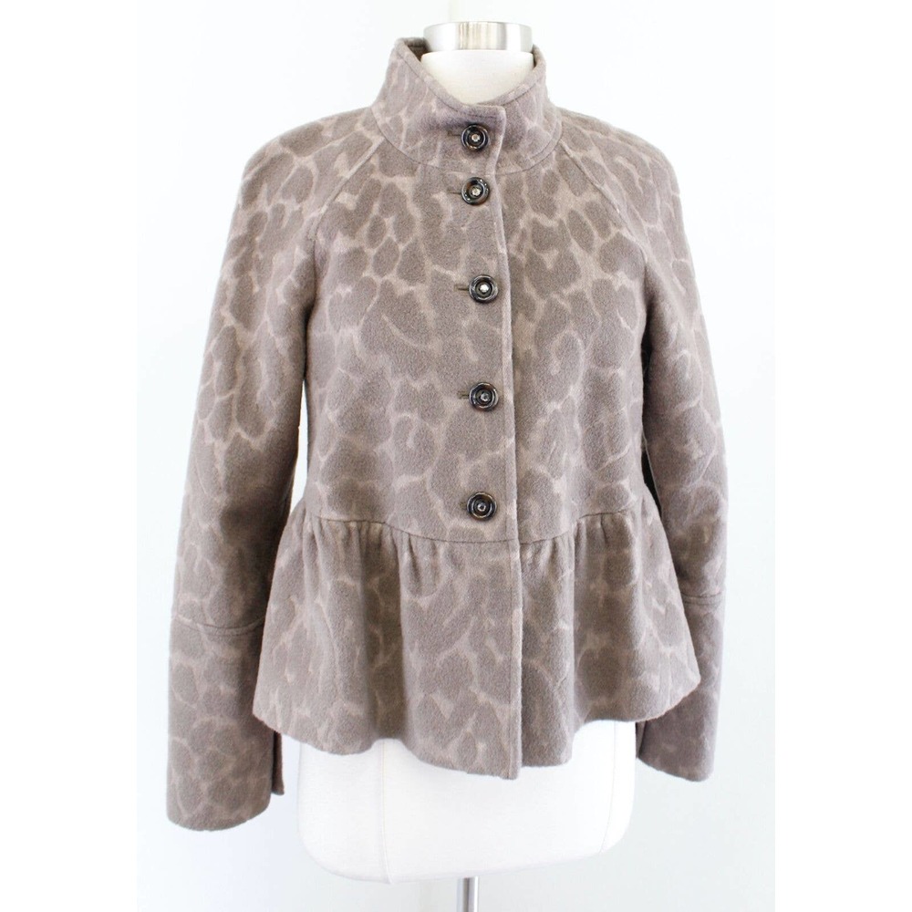 Rebecca Taylor Taupe Tan Brown Spotted Angora Wool Button Front Jacket Size 2